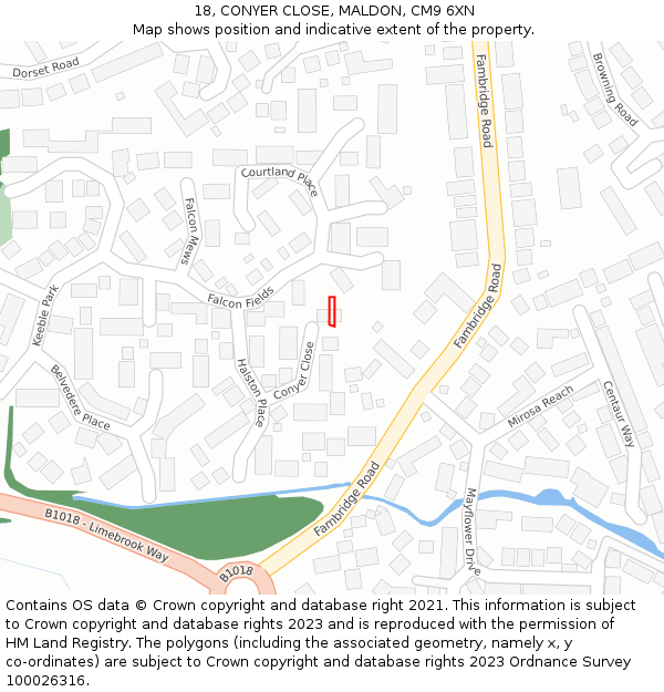 18, CONYER CLOSE, MALDON, CM9 6XN: Location map and indicative extent of plot