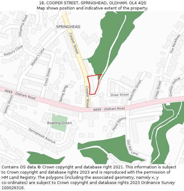18, COOPER STREET, SPRINGHEAD, OLDHAM, OL4 4QS: Location map and indicative extent of plot