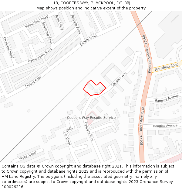 18, COOPERS WAY, BLACKPOOL, FY1 3RJ: Location map and indicative extent of plot