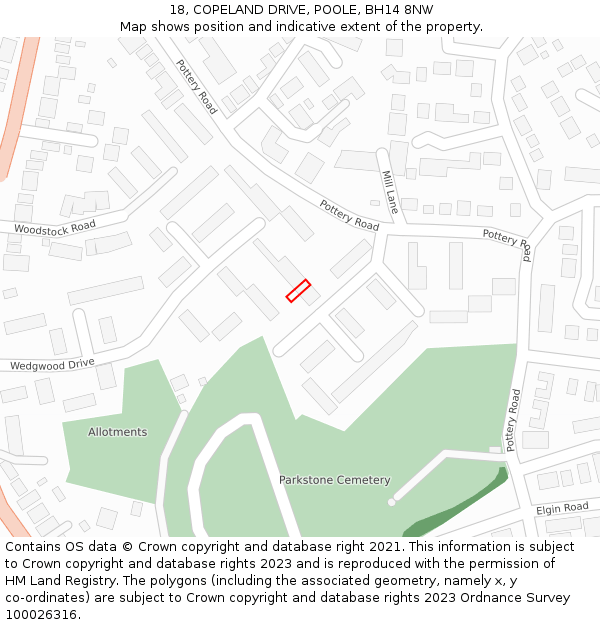 18, COPELAND DRIVE, POOLE, BH14 8NW: Location map and indicative extent of plot