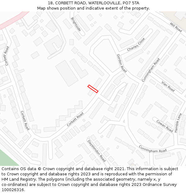 18, CORBETT ROAD, WATERLOOVILLE, PO7 5TA: Location map and indicative extent of plot