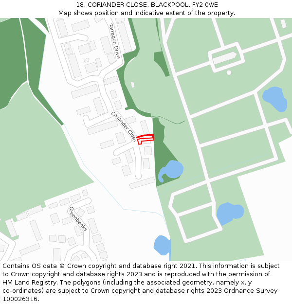 18, CORIANDER CLOSE, BLACKPOOL, FY2 0WE: Location map and indicative extent of plot