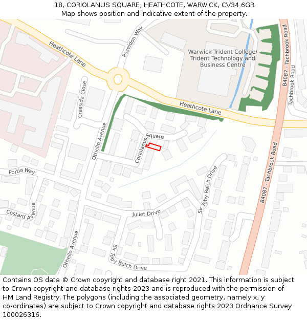 18, CORIOLANUS SQUARE, HEATHCOTE, WARWICK, CV34 6GR: Location map and indicative extent of plot
