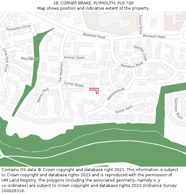 18, CORNER BRAKE, PLYMOUTH, PL6 7QP: Location map and indicative extent of plot