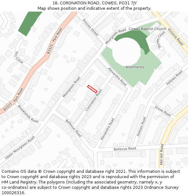 18, CORONATION ROAD, COWES, PO31 7JY: Location map and indicative extent of plot