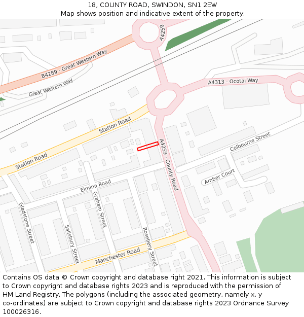 18, COUNTY ROAD, SWINDON, SN1 2EW: Location map and indicative extent of plot
