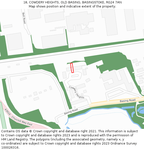18, COWDERY HEIGHTS, OLD BASING, BASINGSTOKE, RG24 7AN: Location map and indicative extent of plot