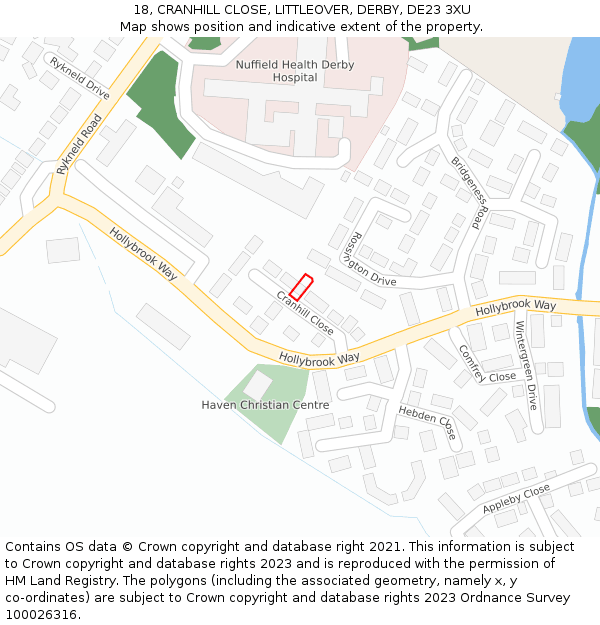 18, CRANHILL CLOSE, LITTLEOVER, DERBY, DE23 3XU: Location map and indicative extent of plot