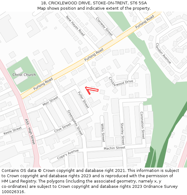 18, CRICKLEWOOD DRIVE, STOKE-ON-TRENT, ST6 5SA: Location map and indicative extent of plot