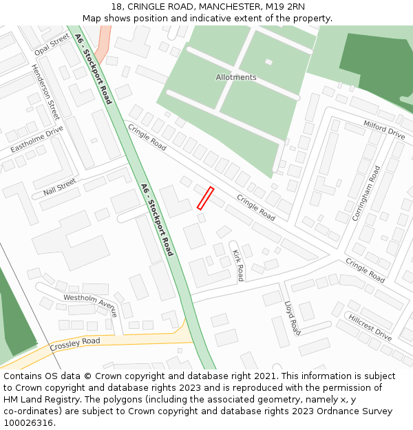 18, CRINGLE ROAD, MANCHESTER, M19 2RN: Location map and indicative extent of plot