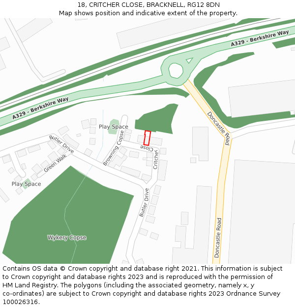 18, CRITCHER CLOSE, BRACKNELL, RG12 8DN: Location map and indicative extent of plot