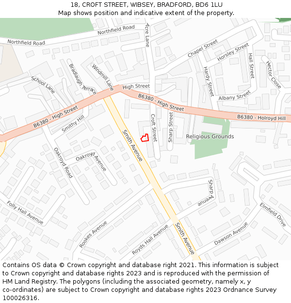 18, CROFT STREET, WIBSEY, BRADFORD, BD6 1LU: Location map and indicative extent of plot