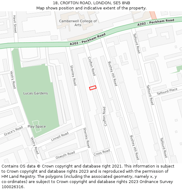 18, CROFTON ROAD, LONDON, SE5 8NB: Location map and indicative extent of plot