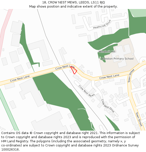 18, CROW NEST MEWS, LEEDS, LS11 8JQ: Location map and indicative extent of plot