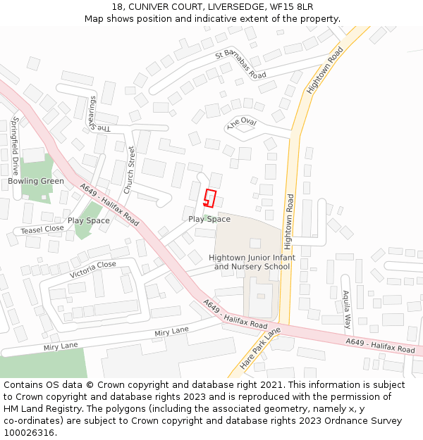 18, CUNIVER COURT, LIVERSEDGE, WF15 8LR: Location map and indicative extent of plot