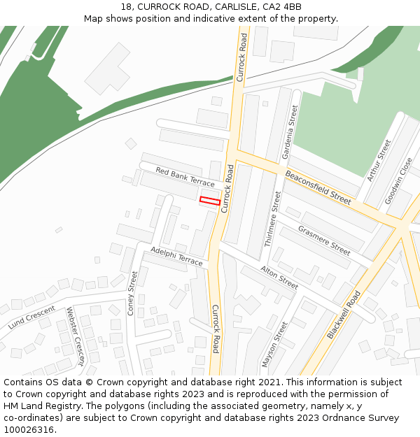 18, CURROCK ROAD, CARLISLE, CA2 4BB: Location map and indicative extent of plot