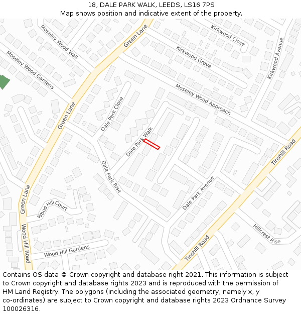 18, DALE PARK WALK, LEEDS, LS16 7PS: Location map and indicative extent of plot
