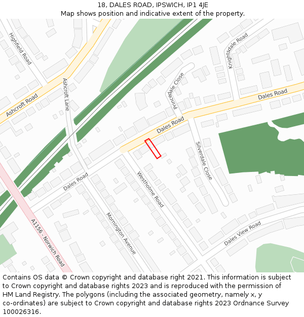 18, DALES ROAD, IPSWICH, IP1 4JE: Location map and indicative extent of plot