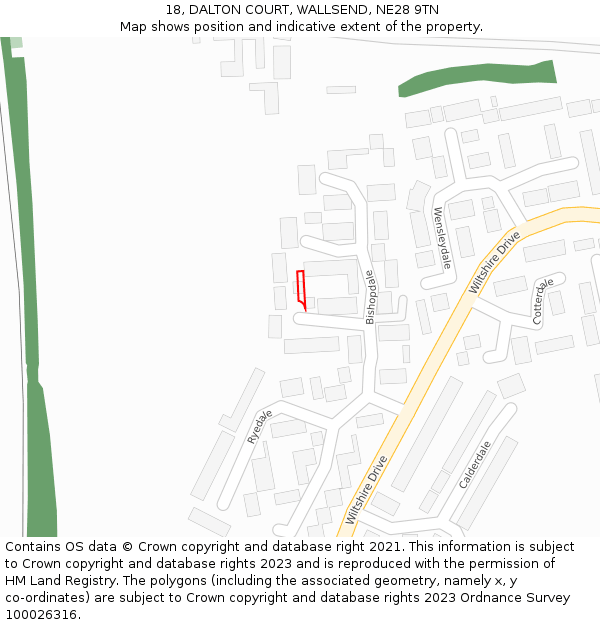 18, DALTON COURT, WALLSEND, NE28 9TN: Location map and indicative extent of plot
