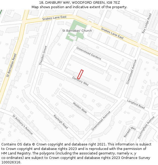 18, DANBURY WAY, WOODFORD GREEN, IG8 7EZ: Location map and indicative extent of plot