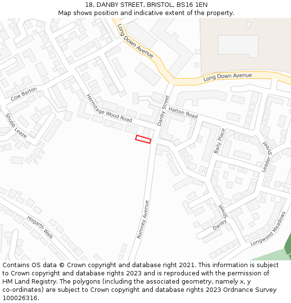 18, DANBY STREET, BRISTOL, BS16 1EN: Location map and indicative extent of plot