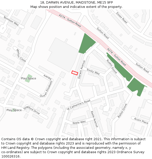 18, DARWIN AVENUE, MAIDSTONE, ME15 9FP: Location map and indicative extent of plot