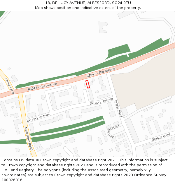 18, DE LUCY AVENUE, ALRESFORD, SO24 9EU: Location map and indicative extent of plot
