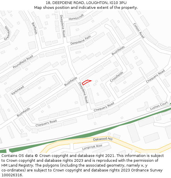 18, DEEPDENE ROAD, LOUGHTON, IG10 3PU: Location map and indicative extent of plot