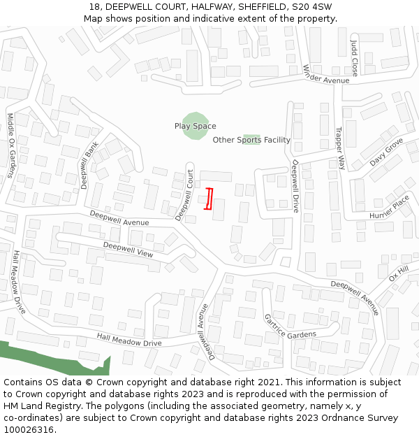 18, DEEPWELL COURT, HALFWAY, SHEFFIELD, S20 4SW: Location map and indicative extent of plot