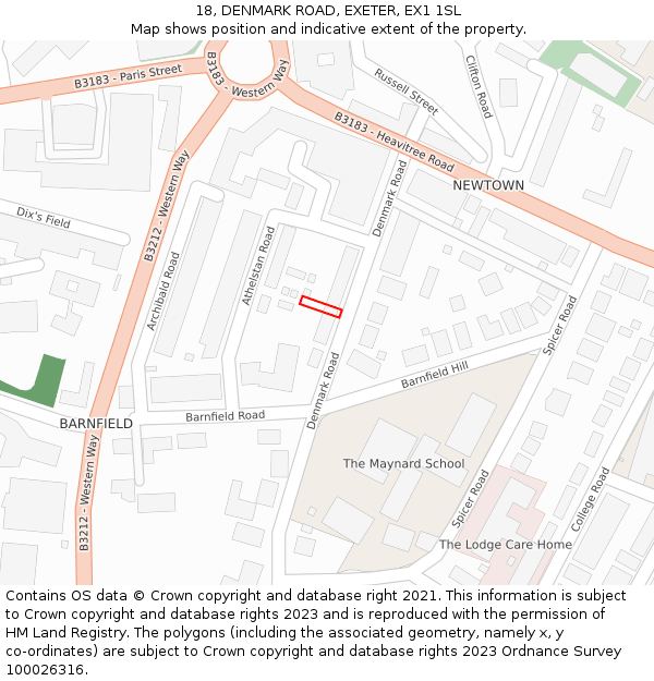 18, DENMARK ROAD, EXETER, EX1 1SL: Location map and indicative extent of plot