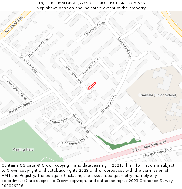 18, DEREHAM DRIVE, ARNOLD, NOTTINGHAM, NG5 6PS: Location map and indicative extent of plot