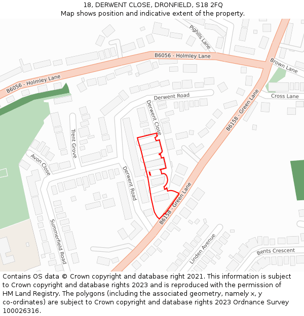 18, DERWENT CLOSE, DRONFIELD, S18 2FQ: Location map and indicative extent of plot