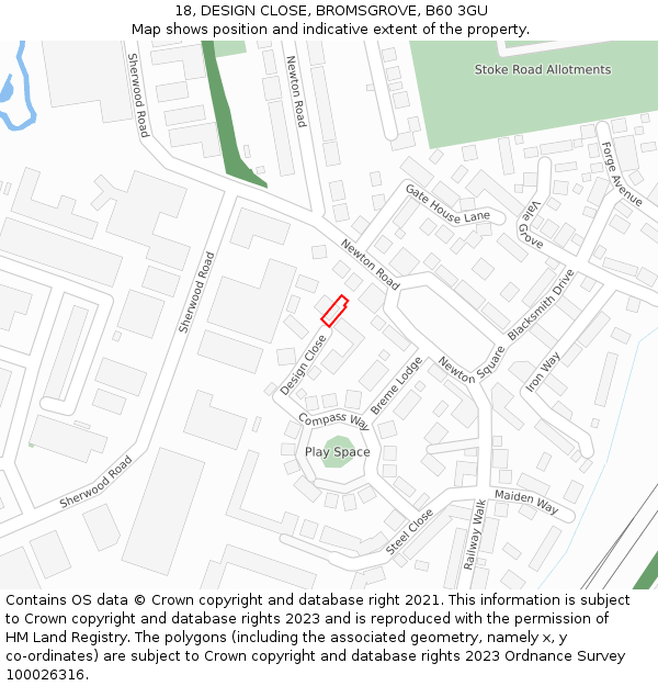 18, DESIGN CLOSE, BROMSGROVE, B60 3GU: Location map and indicative extent of plot