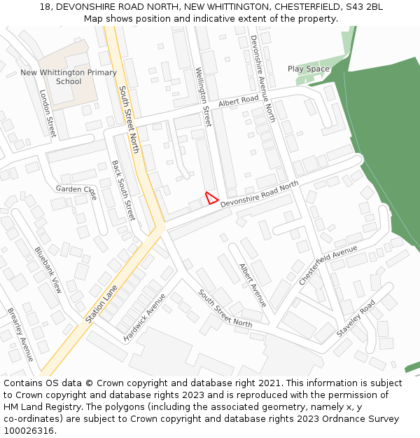 18, DEVONSHIRE ROAD NORTH, NEW WHITTINGTON, CHESTERFIELD, S43 2BL: Location map and indicative extent of plot
