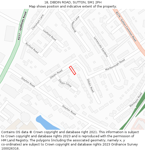 18, DIBDIN ROAD, SUTTON, SM1 2PH: Location map and indicative extent of plot