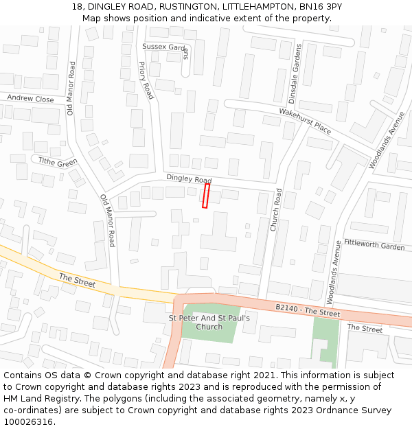 18, DINGLEY ROAD, RUSTINGTON, LITTLEHAMPTON, BN16 3PY: Location map and indicative extent of plot