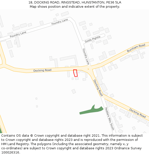 18, DOCKING ROAD, RINGSTEAD, HUNSTANTON, PE36 5LA: Location map and indicative extent of plot