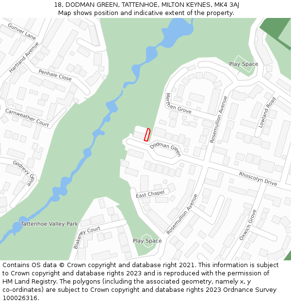 18, DODMAN GREEN, TATTENHOE, MILTON KEYNES, MK4 3AJ: Location map and indicative extent of plot
