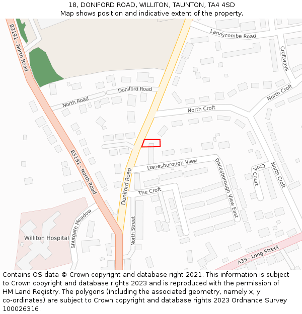 18, DONIFORD ROAD, WILLITON, TAUNTON, TA4 4SD: Location map and indicative extent of plot