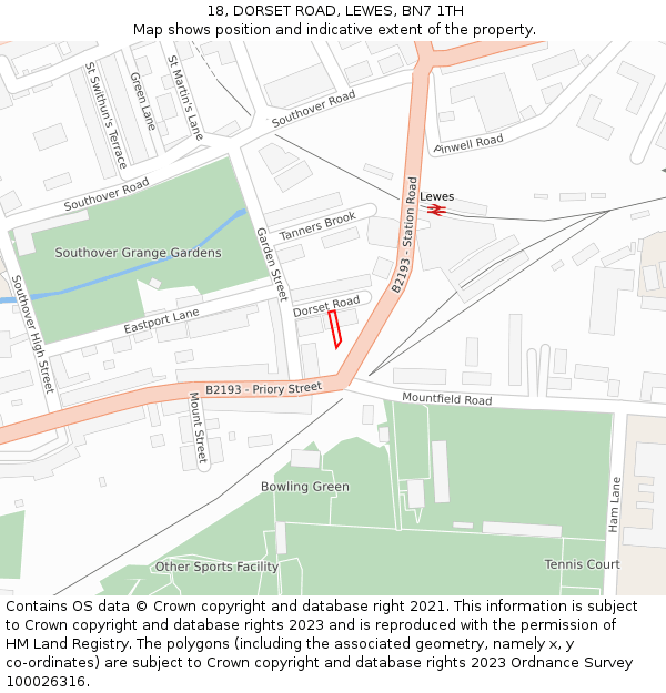 18, DORSET ROAD, LEWES, BN7 1TH: Location map and indicative extent of plot