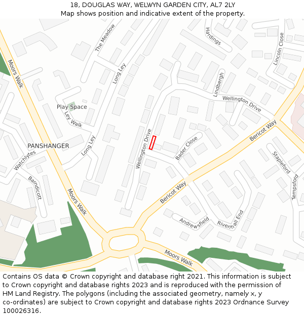 18, DOUGLAS WAY, WELWYN GARDEN CITY, AL7 2LY: Location map and indicative extent of plot