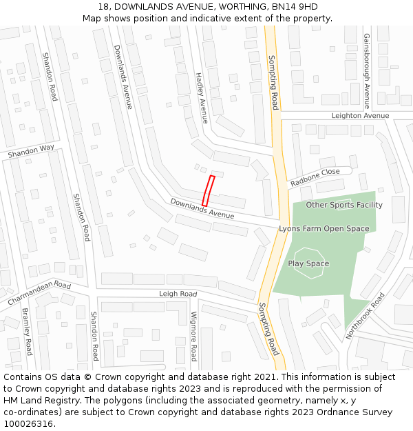 18, DOWNLANDS AVENUE, WORTHING, BN14 9HD: Location map and indicative extent of plot