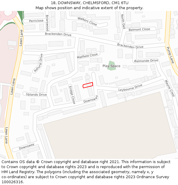 18, DOWNSWAY, CHELMSFORD, CM1 6TU: Location map and indicative extent of plot