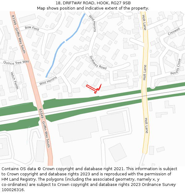 18, DRIFTWAY ROAD, HOOK, RG27 9SB: Location map and indicative extent of plot