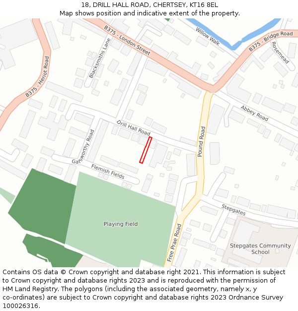 18, DRILL HALL ROAD, CHERTSEY, KT16 8EL: Location map and indicative extent of plot