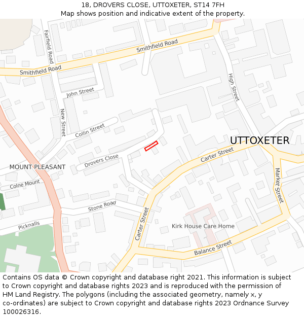 18, DROVERS CLOSE, UTTOXETER, ST14 7FH: Location map and indicative extent of plot