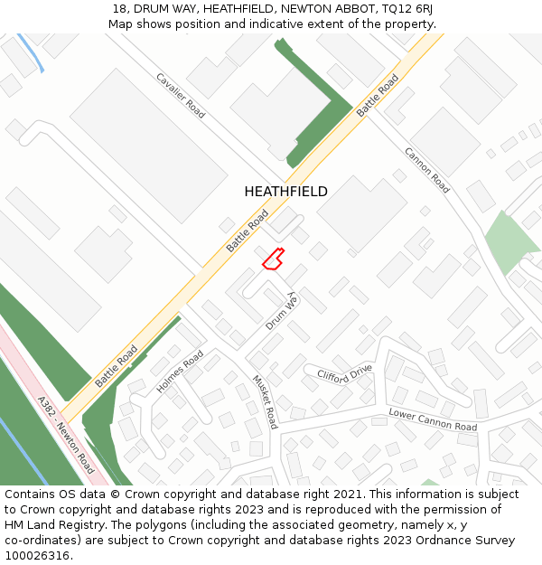 18, DRUM WAY, HEATHFIELD, NEWTON ABBOT, TQ12 6RJ: Location map and indicative extent of plot