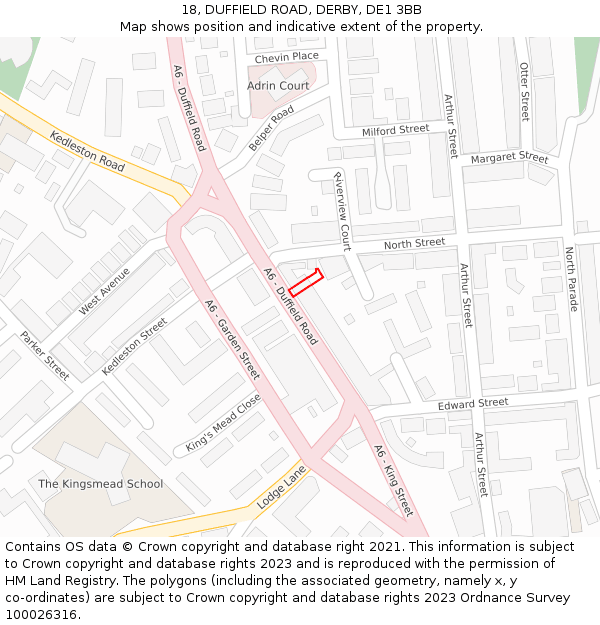 18, DUFFIELD ROAD, DERBY, DE1 3BB: Location map and indicative extent of plot