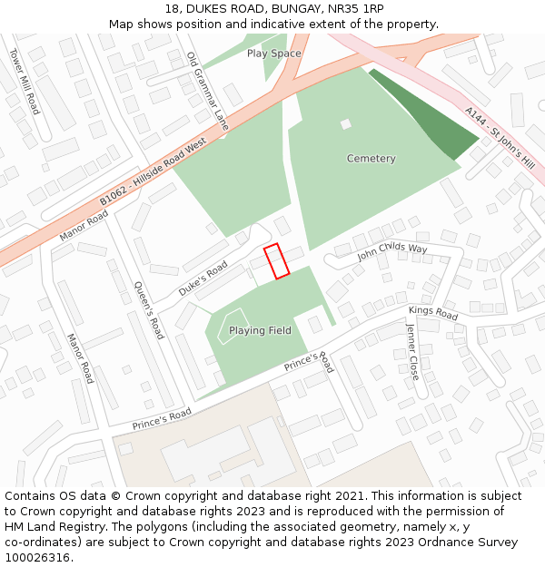 18, DUKES ROAD, BUNGAY, NR35 1RP: Location map and indicative extent of plot