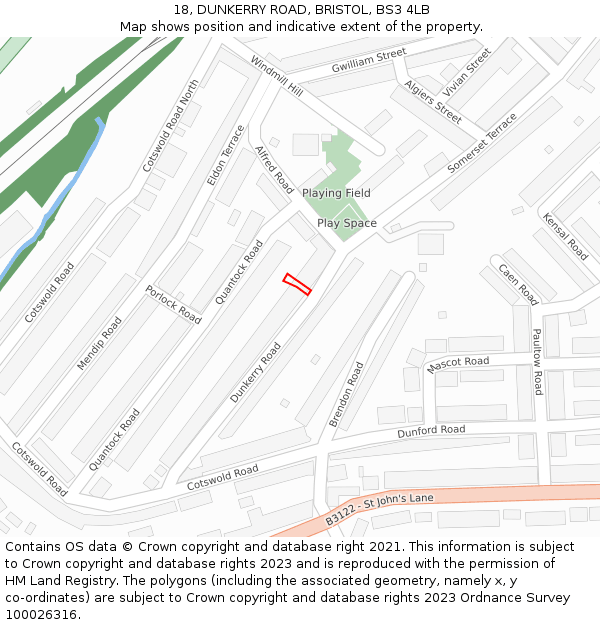 18, DUNKERRY ROAD, BRISTOL, BS3 4LB: Location map and indicative extent of plot